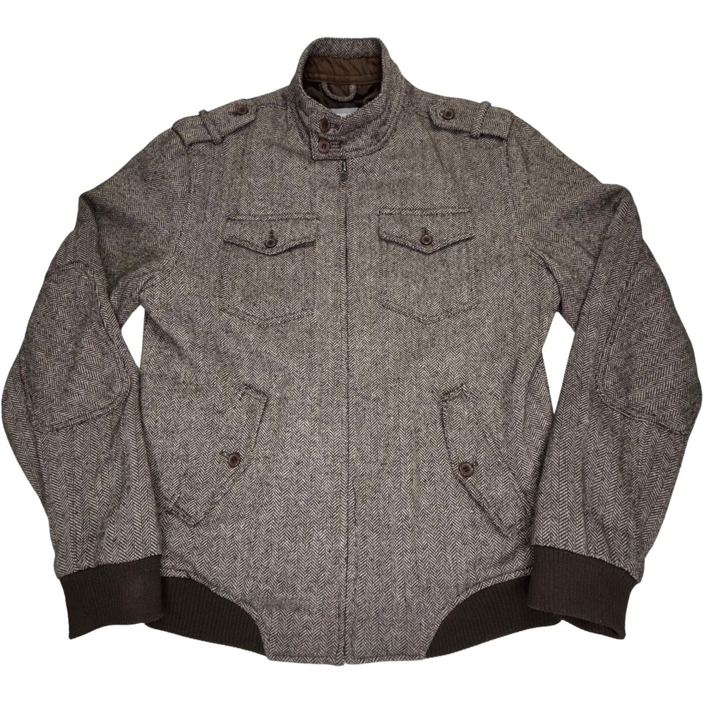 Standard Cloth Herringbone Jacket Brown Wool‎ Blend Military Utility Mens S